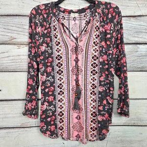 Mason & Belle Boho Floral Tassel Blouse M